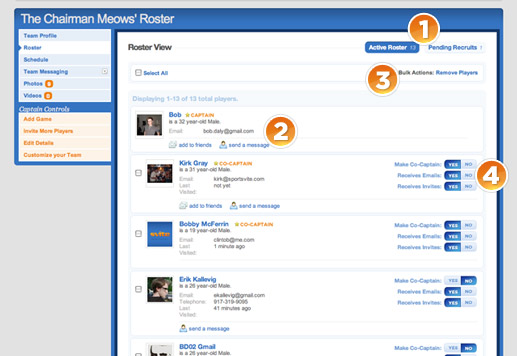 Manage your team roster on Sportsvite