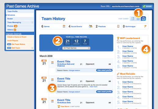 Past game records and team stats